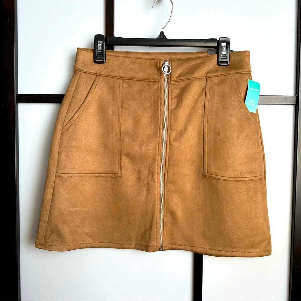 NWT High Rise Fall Suede Circle Ring Skirt Mid Thigh Brown Taupe Size 10 New